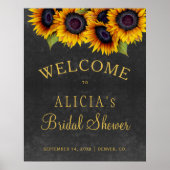 素朴ひまわり金ゴールドブライダルシャワー歓迎サイン ポスター (正面)