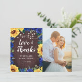 素朴ひまわり青フローラウッド結婚の写真 サンキューカード (スタンド正面)