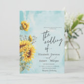 素朴ひまわり青結婚式招待状 招待状 (スタンド正面)