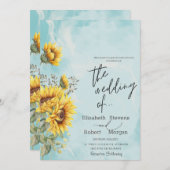 素朴ひまわり青結婚式招待状 招待状 (正面/裏面)
