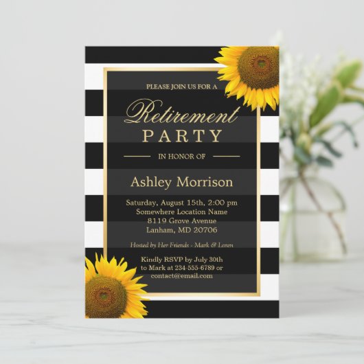 素朴ひまわり黒いストライプパーティー 招待状 (スタンド正面)
