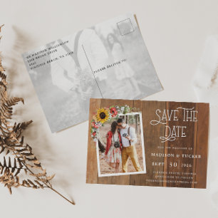 素朴ひまわり2 Photo Wood Save the Date ポストカード