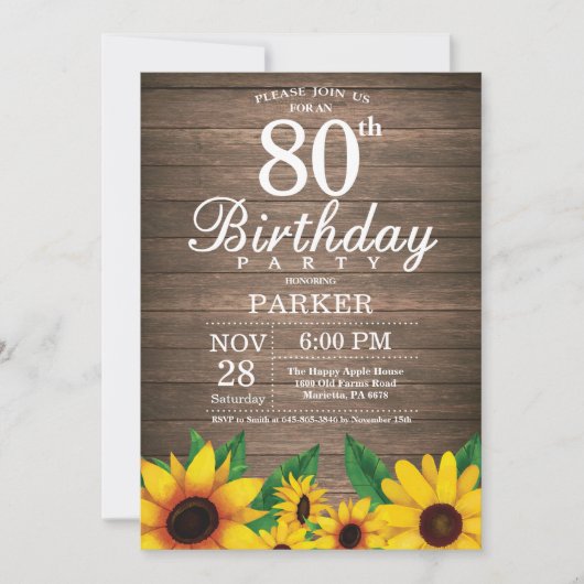 素朴ひまわり80番誕生日招待状 招待状 (正面)
