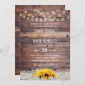 素朴ひまわり&ストリングライツバ結婚ン 招待状 (正面/裏面)