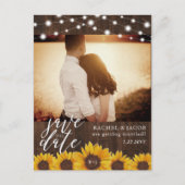 素朴ひまわり&ライトウェディング日付を保存 ポストカード (正面)