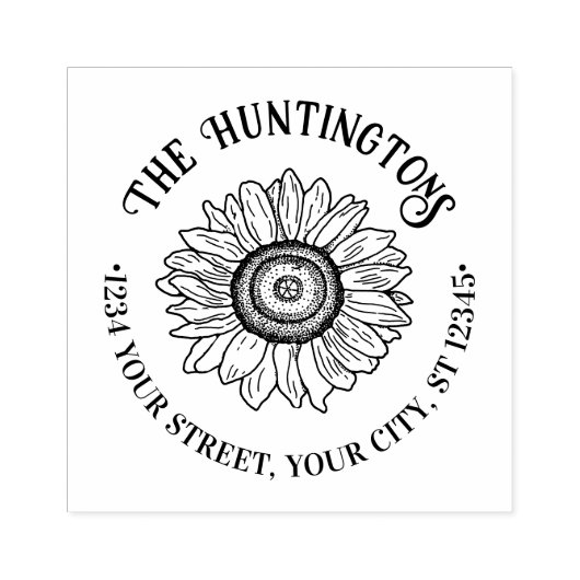 素朴ひまわり#1カスタム名住所 ラバースタンプ (インプリント)