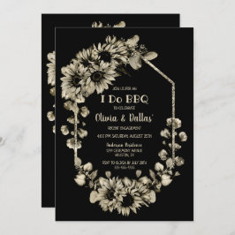 素朴ひまわりI do BBQブラック婚約パーティ 招待状