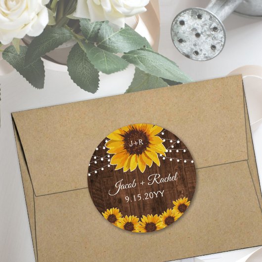 素朴ひまわりString Lights Monogram結婚's ラウンドシール