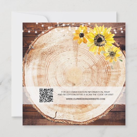 素朴ひまわりString lights Wood Cut's 結婚 招待状 (裏面)