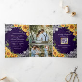 素朴ひま王室のわり紫の木材QRコー結婚ド 三つ折り招待状 (内部)