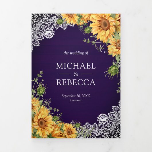 素朴ひま王室のわり紫の木材QRコー結婚ド 三つ折り招待状 (カバー)