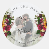 素朴ひま花バラ結婚写真救の日付 ラウンドシール (正面)