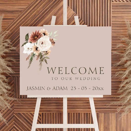 素朴ほこりっぽいピンクと緑のフローラの結婚徴候 ポスター