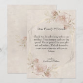 素朴ほこりっぽいピンクのバラ&ワイルドフラワー結婚ズ サンキューカード (正面/裏面)