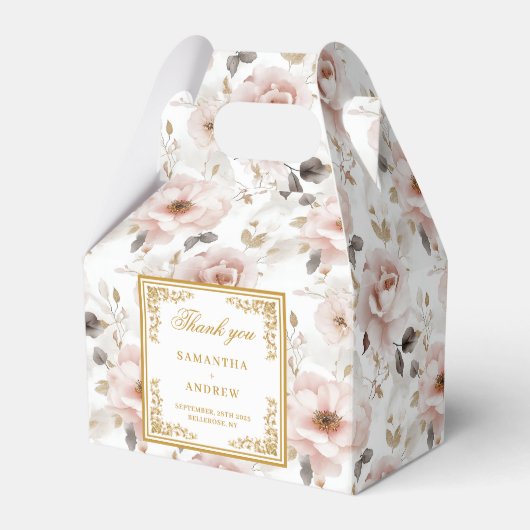 素朴ほこりっぽいピンクアイボリーフローラ結婚式の引き出物箱 フェイバーボックス (正面サイド)