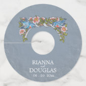 素朴ほこりっぽい青いフローラ結婚鳥 ワイングラスタグ (正面)