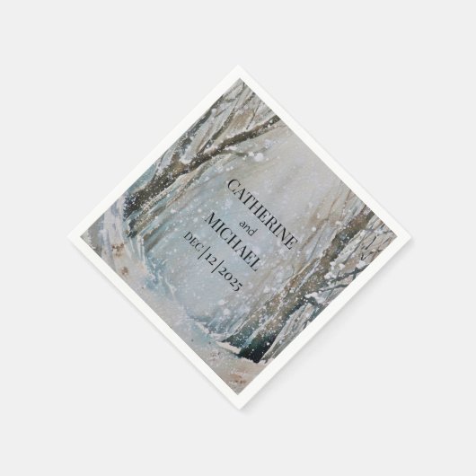 素朴ほこりっぽい青い冬の森の水の色結婚の スタンダードカクテルナプキン (角)