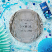 素朴ほこりっぽい青い冬の森の水の色結婚の ペーパープレート (パーティー)