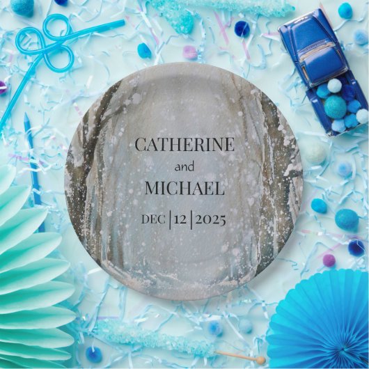 素朴ほこりっぽい青い冬の森の水の色結婚の ペーパープレート (パーティー)