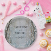 素朴ほこりっぽい青い冬の森の水の色結婚の ペーパープレート (パーティー)