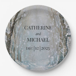 素朴ほこりっぽい青い冬の森の水の色結婚の ペーパープレート