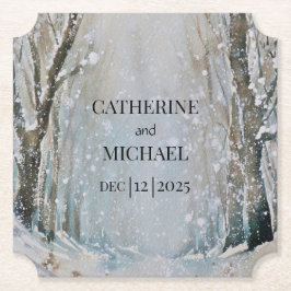 素朴ほこりっぽい青い冬の森の水の色結婚の ラウンドペーパーコースター