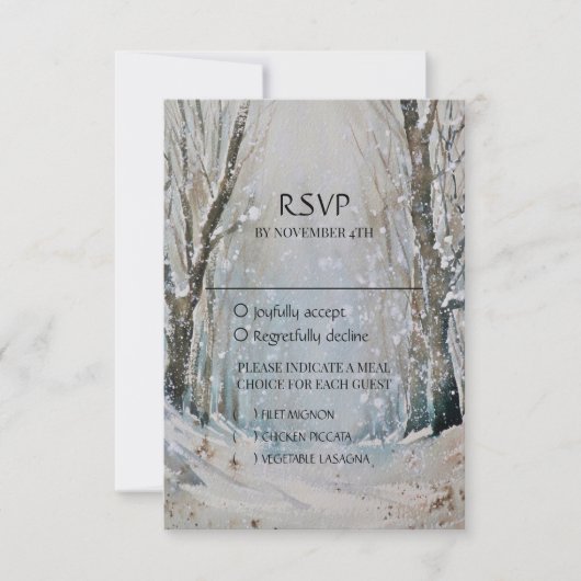 素朴ほこりっぽい青い冬の森の水の色結婚の 出欠カード (正面)