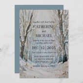 素朴ほこりっぽい青い冬の森の水の色結婚の 招待状 (正面/裏面)