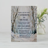 素朴ほこりっぽい青い冬の森の水の色結婚の 箔招待状 (立ち正面)