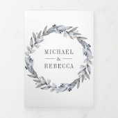 素朴ほこりっぽい青い水の色離れの冬の結婚式 三つ折り招待状 (カバー)