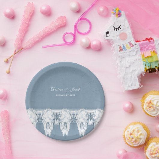 素朴ほこりっぽい青い白い牛のスカルパタ結婚ーン ペーパープレート (パーティー)