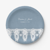 素朴ほこりっぽい青い白い牛のスカルパタ結婚ーン ペーパープレート (正面)