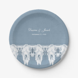 素朴ほこりっぽい青い白い牛のスカルパタ結婚ーン ペーパープレート