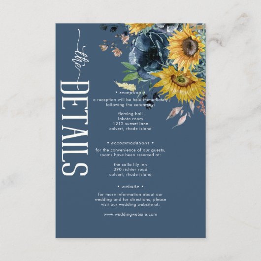 素朴ほこりっぽい青い結婚ひまわりの詳細 エンクロージャーカード (正面)