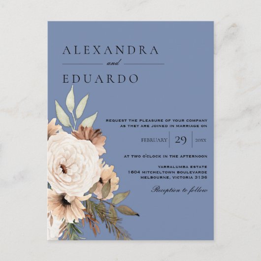 素朴ほこりっぽい青とボホの結婚野の花 ポストカード