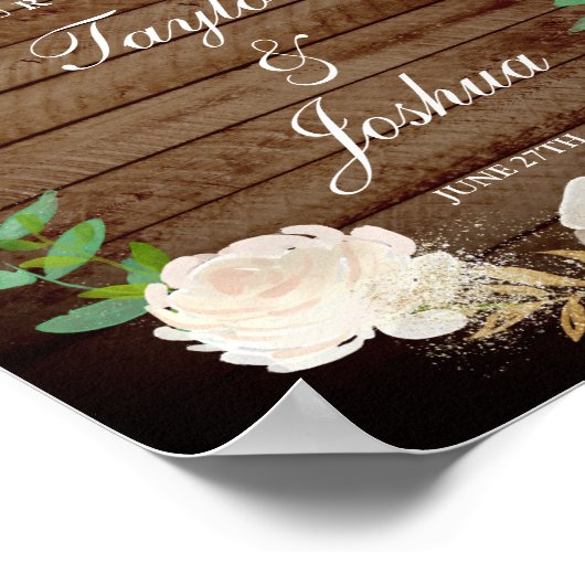 素朴ようこそ結婚のサイン赤面金ゴールド水色 ポスター (角)