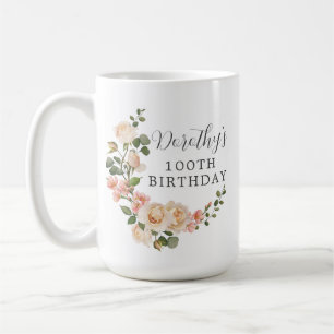 素朴アイボリーホワイトフローラ100番目の誕生日ギフト コーヒーマグカップ