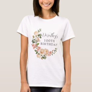素朴アイボリーホワイトフローラ100番目の誕生日ギフト Tシャツ