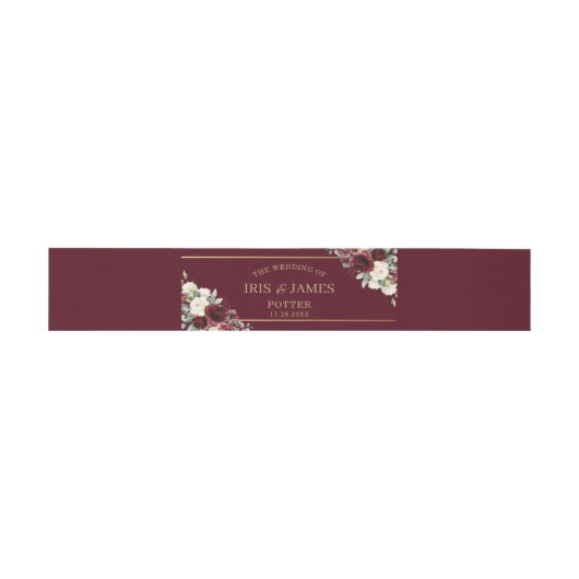 素朴アイボリーレッドブルゴーニュフローラ緑結婚園 招待状ベリーバンド (フラット)