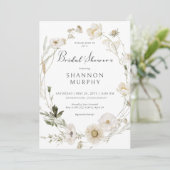 素朴アイボリーワイルドフラワーリースブライダルシャワー 招待状 (スタンド正面)