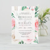 素朴アイボリー赤面ピンクフローラQRコード結婚s 招待状 (スタンド正面)