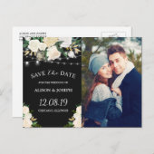 素朴アイボリー金ゴールドフローラ日付の写真の保存 案内ポストカード (正面/裏面)