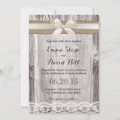 素朴アイボリー&バーラップリボンレースウッドズ結婚ズ 招待状 (正面)