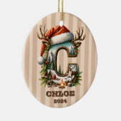 素朴アドベンチャーレターCサンタハットとキャンプファイア セラミックオーナメント (右)