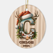 素朴アドベンチャーレターCサンタハットとキャンプファイア セラミックオーナメント (左)