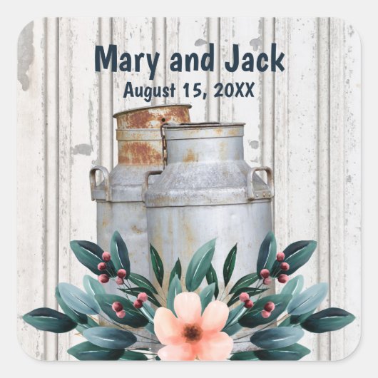 素朴アンティークフローラミルク缶ヴィンテージ スクエアシール (正面)