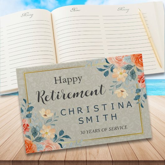 素朴アンティークフローラ水色退職パーティー ゲストブック