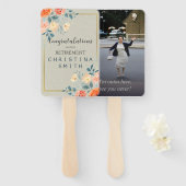 素朴アンティークフローラ水色退職パーティー ハンドファン (正面&裏面)