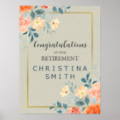 素朴アンティークフローラ水色退職パーティー ポスター (正面)