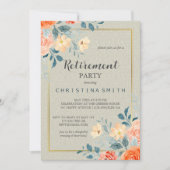 素朴アンティークフローラ水色退職パーティー 招待状 (正面)